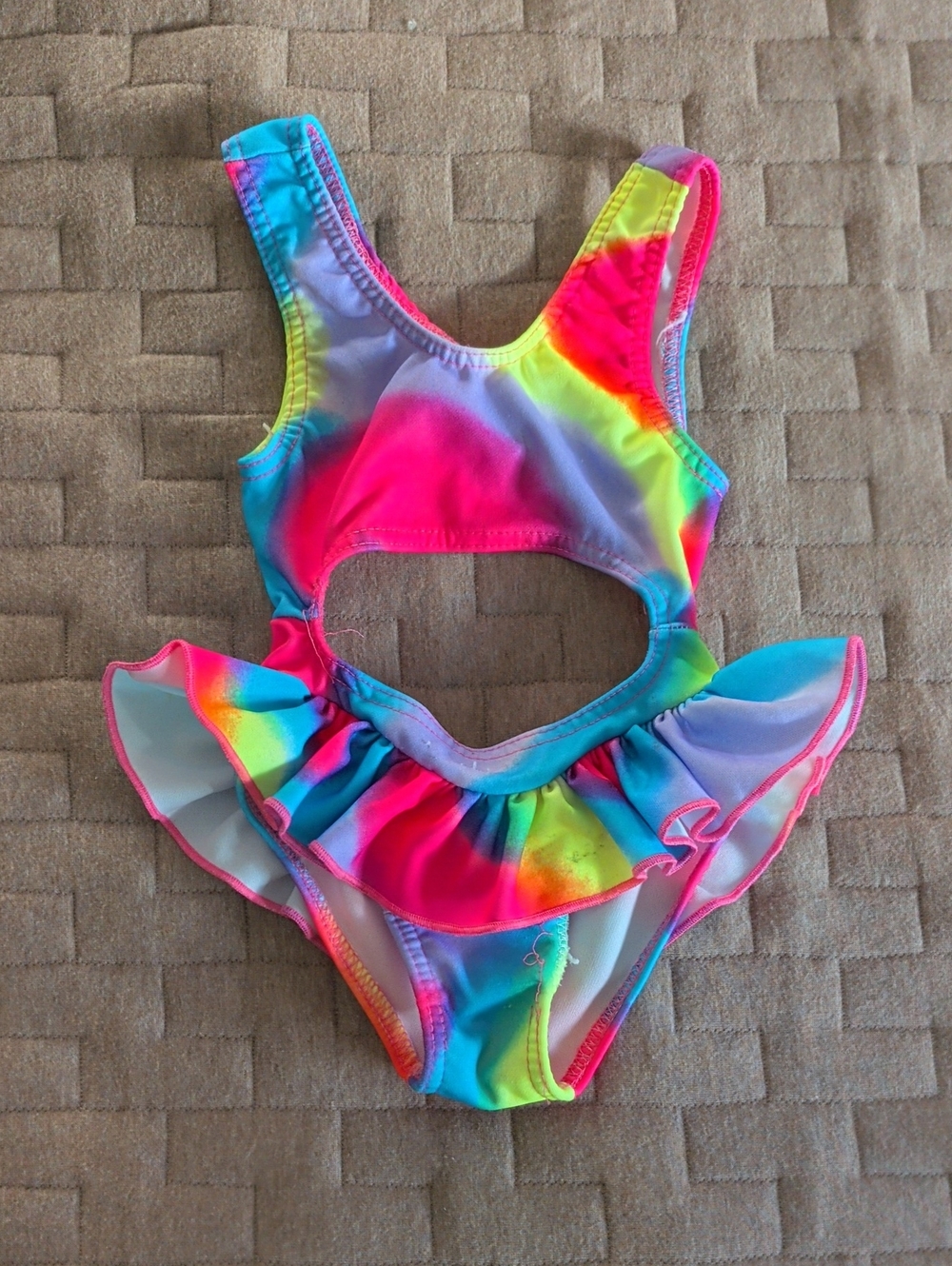 Kids Vintage Neon Rainbow Ruffle One-Piece Swimsuit